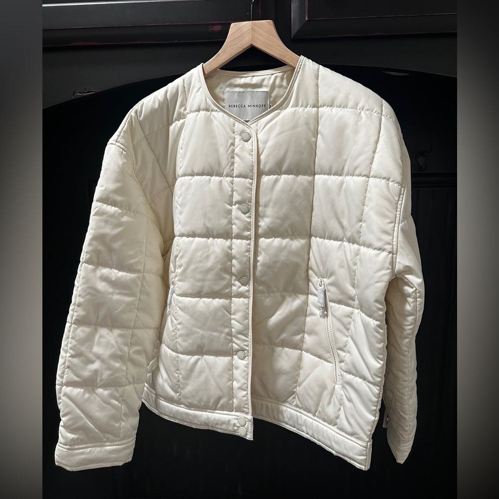 Rebecca Minkoff NWT Winter White Quilted Bomber Jacket, Size Medium